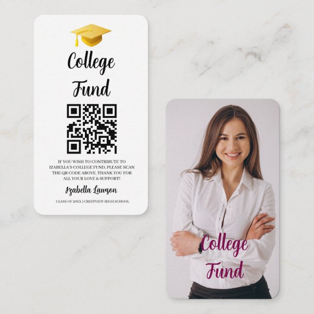 QR-kod College Fond Examen Fest Firande Tilläggskort (Fram/baksida)