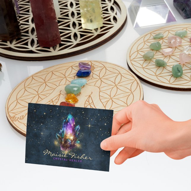 QR-kod Crystal Healer Reiki Celestiala Stjärnor Visitkort (Skapare uppladdad)