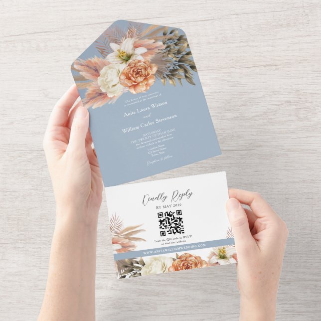 QR-kod Dammtor Blå Blommig Bröllop (Tearaway)