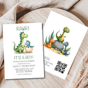 QR-kod Det är en Boy Cute Dinosaur Pojke Shower Inbjudningar