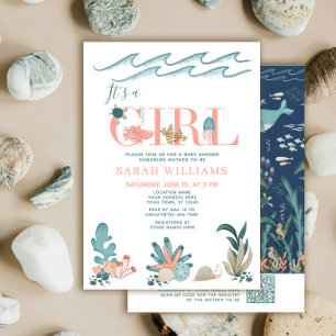 QR-kod Det är en flicka Under havet Baby Shower Inbjudningar