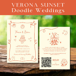QR-kod Doodle Hand plockade Verona Sunset Orange Inbjudningar