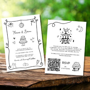 QR-kod Doodle Hand plockade Whimsical Inbjudningar