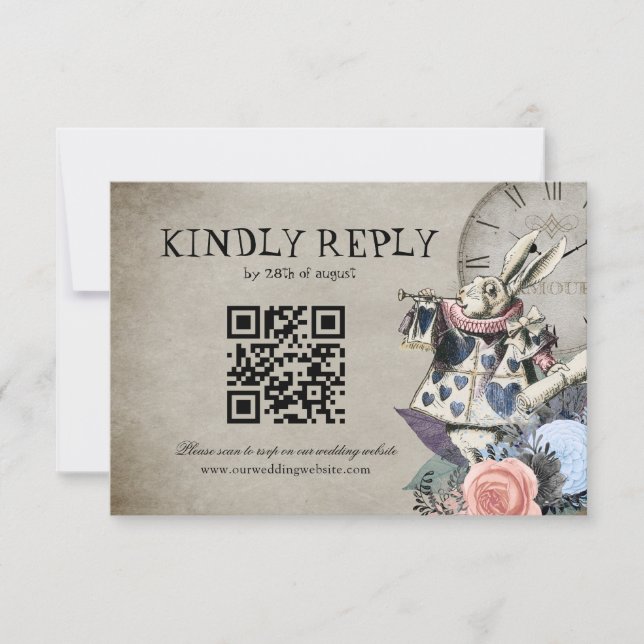 QR-kod Dusty Blue Alice i Wonderland Bröllop OSA Kort (Framsida)