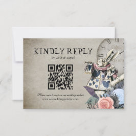 QR-kod Dusty Blue Alice i Wonderland Bröllop OSA Kort