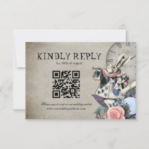 QR-kod Dusty Blue Alice i Wonderland Bröllop OSA Kort