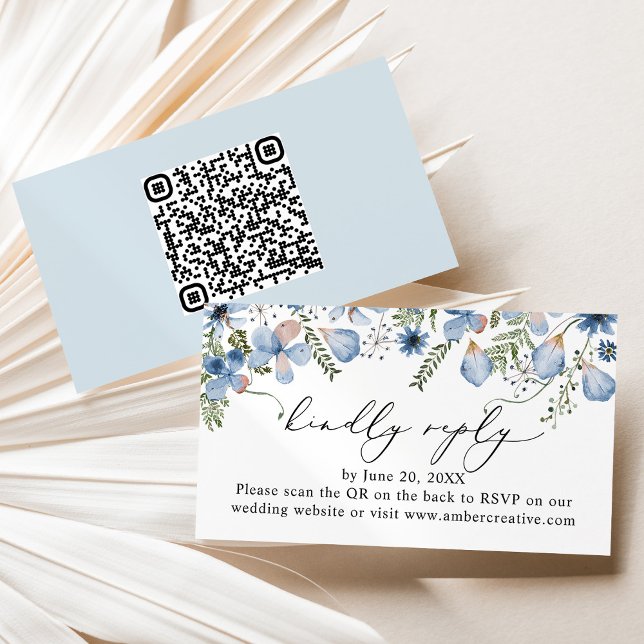 QR-kod Dusty Blue Bröllop OSA-höljekort Visitkort (Skapare uppladdad)