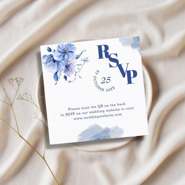 QR-kod Dusty Blue Guld Bröllop webbplats, OSA kort (Skapare uppladdad)