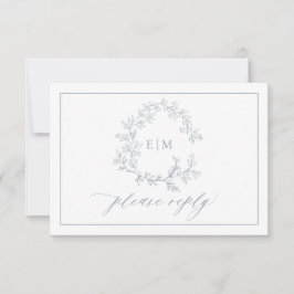 QR-kod Dusty Blue Leafy Vapensköld Monogram Bröllo OSA Kort