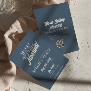 QR-kod Dusty Blue Modern Roligt Whimsical Bröllop Inbjudningar