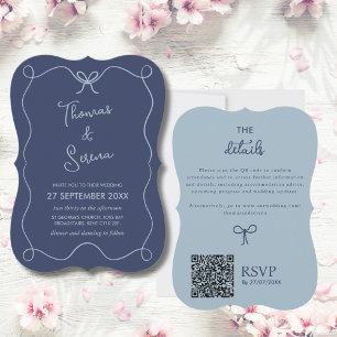 QR-kod Dusty Navy Blue Vågigt Hand plockade Doodle Inbjudningar