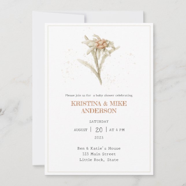 QR-kod Edelweiss Alpine Flower Baby Shower Inbjudningar (Framsida)