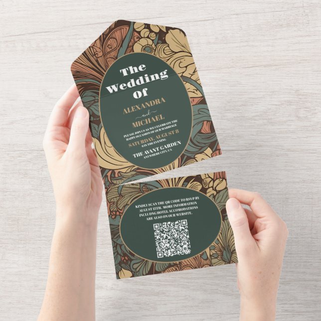 QR-kod Elegant Art Nouveau Bröllop (Avrivbar del)