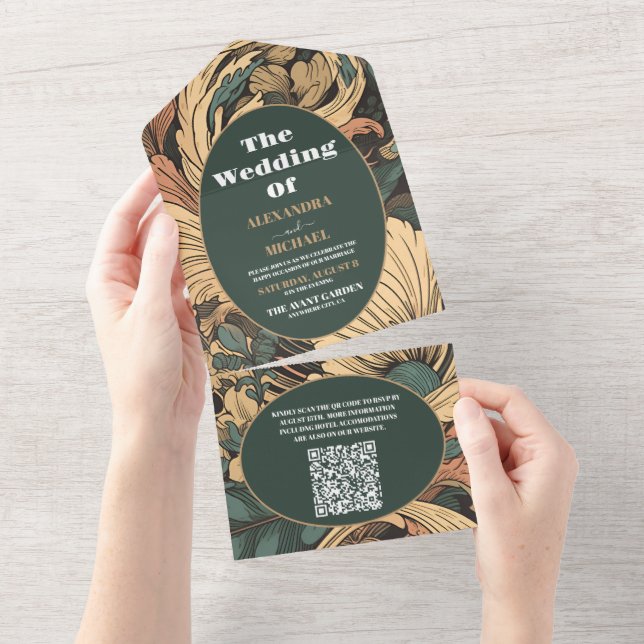 QR-kod Elegant Art Nouveau Bröllop med blomster (Avrivbar del)
