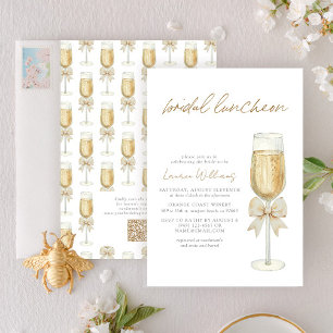 QR-kod Elegant Champagne Chic Bow Bröllops Lunch Inbjudningar