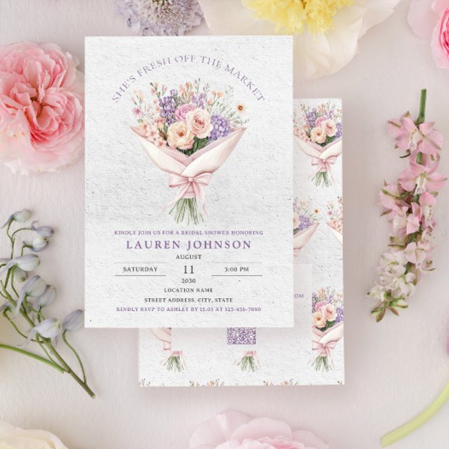 QR-kod Elegant Färsk Från Marknaden Blommig Bröllo Inbjudningar (Skapare uppladdad)