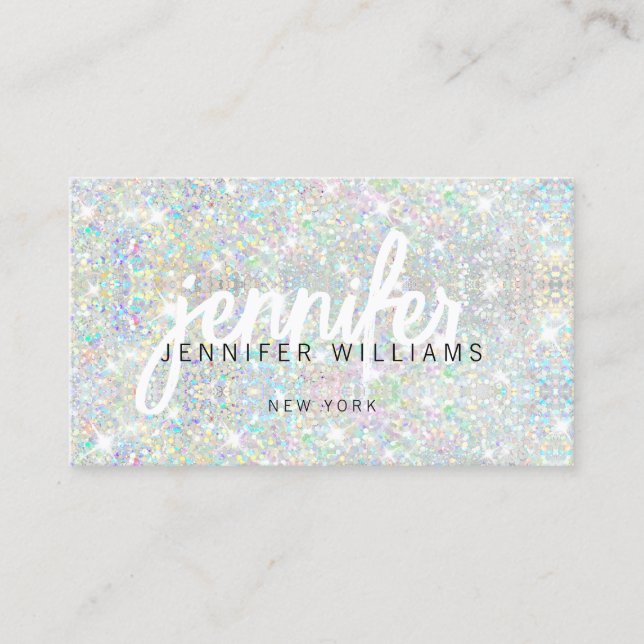 QR-kod Elegant Holografisk Glitter Skönhet Visitkort (Framsida)