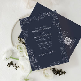 QR-kod Elegant marin, minsta lilla Löv Bröllop Inbjudningar