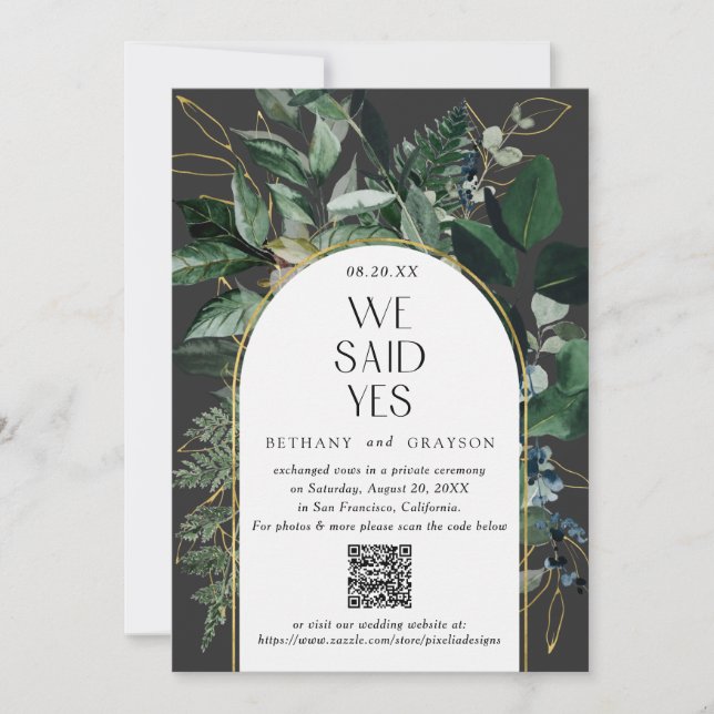 QR-kod, Elegant Modern Botanical Grey Bröllop Meddelande (Framsida)