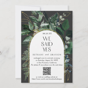 QR-kod, Elegant Modern Botanical Grey Bröllop Meddelande