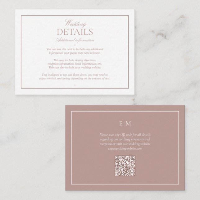 QR-kod Elegant Rosa Monogram Brölljusdetaljer Tilläggskort (Fram/baksida)