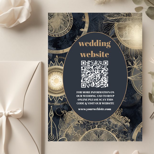 qr-kod Elegant Silver Guld Celestial Bröllop Tilläggskort (Skapare uppladdad)