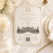 QR-kod Elegant Vintage Gamla Pengar Bröllop