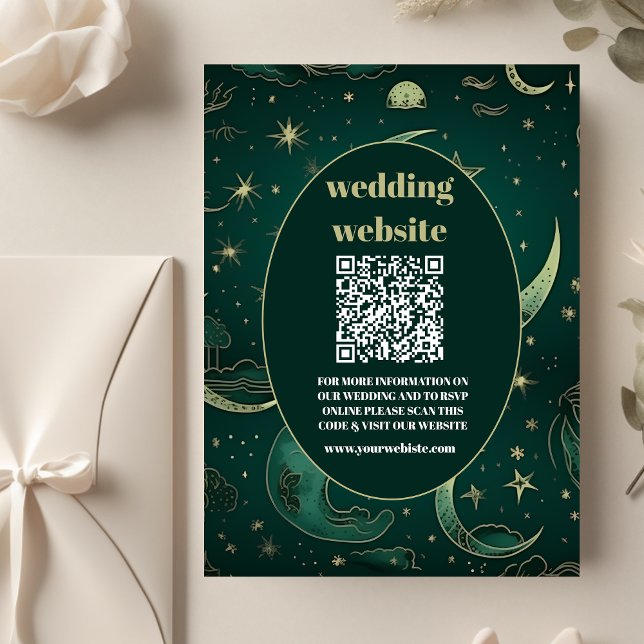 qr-kod Emerald Green Guld Celestial Bröllop Tilläggskort (Skapare uppladdad)