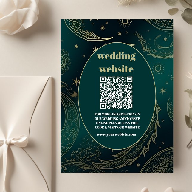 qr-kod Emerald Green Guld Celestial Bröllop Tilläggskort (Skapare uppladdad)
