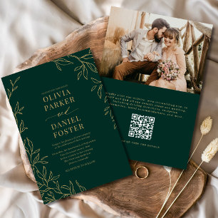 QR-kod Emerald Grönt Guld Photo Bröllop Inbjudningar