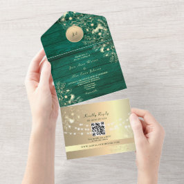 QR-kod Emerald Rustik Guld Ljus Bröllop