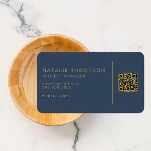QR-kod Enkel Elegant Klassy Navy Blue and Guld Visitkort