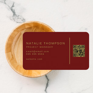 QR-kod Enkel Elegant, Mörk Röd och Guld Visitkort