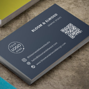 QR-kod - enkel, modern, minimal, blå Logotyp för m Visitkort