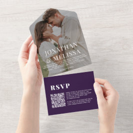 QR-kod | Enkel Mörk, Orchid Lila Photo Bröllop