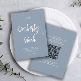 QR-kod enkel namn-skript dammig blå bröllop Inbjudningar