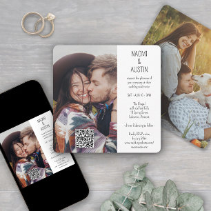 QR-kod enkel, unik 2-fotoallt-i-ett-Bröllop Inbjudningar