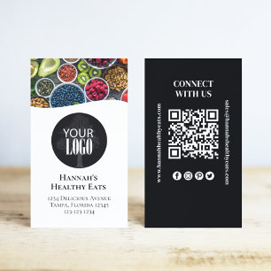 QR-kod - enkelt foto- och Logotyp svart Visitkort
