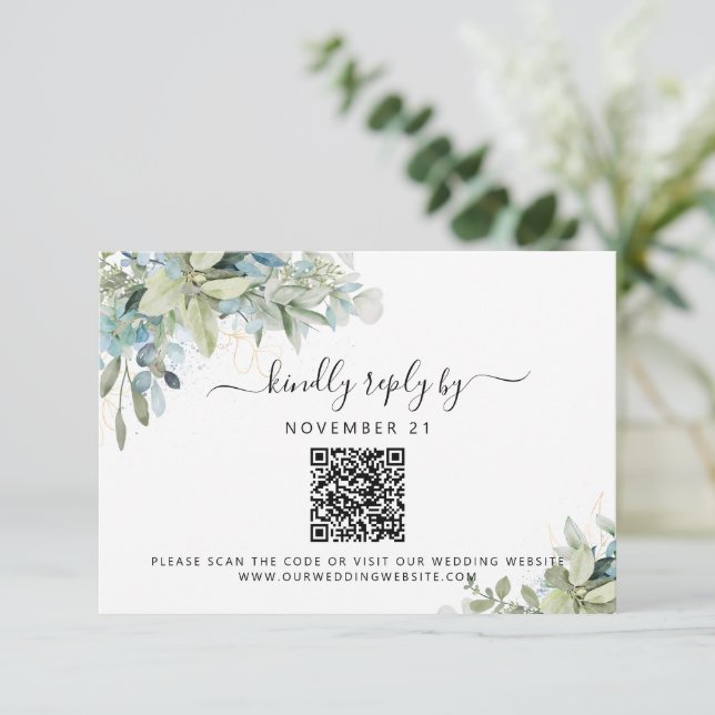 QR-kod Eucalyptus Greenery Bröllop OSA Kort (Stående Fram)