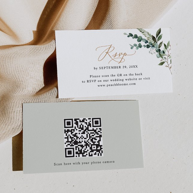 QR-kod Eucalyptus Greenery Guld Bröllop OSA Card Visitkort (Skapare uppladdad)
