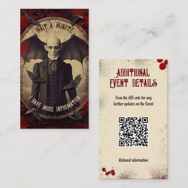QR-kod Evenemangsinformation Vintage Dracula Hallo Tilläggskort (Fram/baksida)
