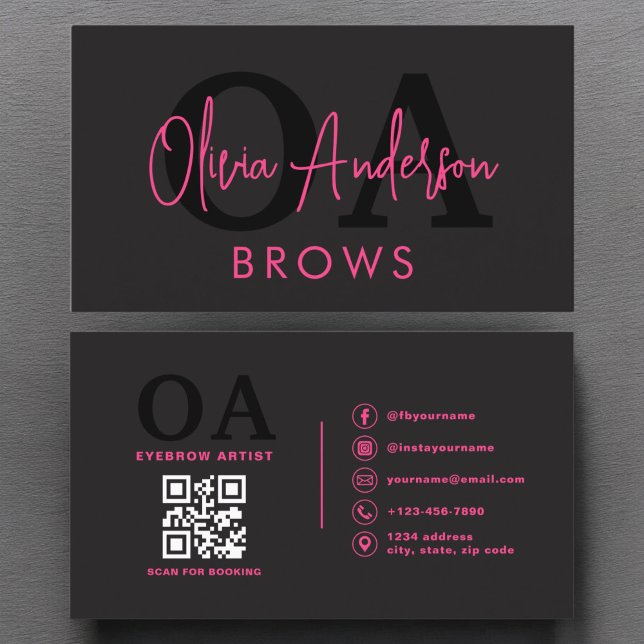 QR-kod Eyebrows Brows Artist Shock rosa Black Visitkort (Skapare uppladdad)
