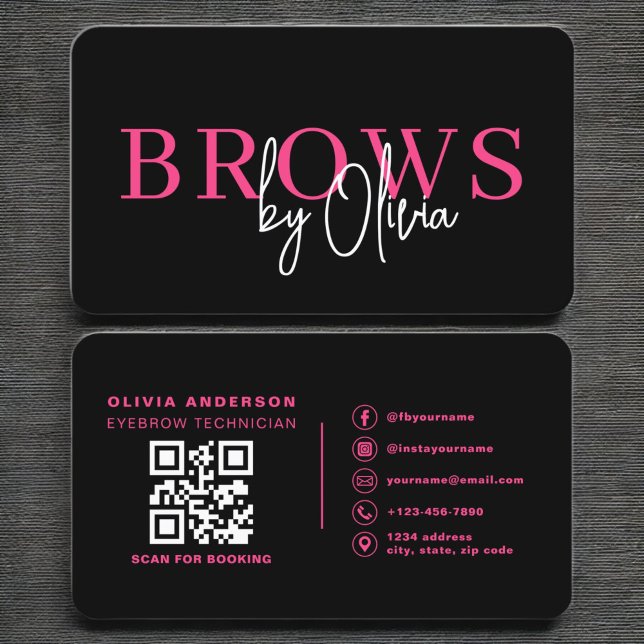 QR-kod Eyebrows Brows Artist Shock rosa Black Visitkort (Skapare uppladdad)