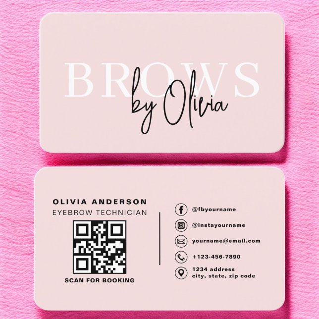 QR-kod Eyebrows Brows Teknisk  Rosa Visitkort (Skapare uppladdad)