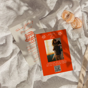 QR-kod Färgfull Hand plockade Cake Photo Bröllop Inbjudningar
