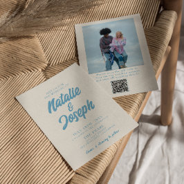 QR-kod Färgfull retro Bright fet foto Bröllop Inbjudningar