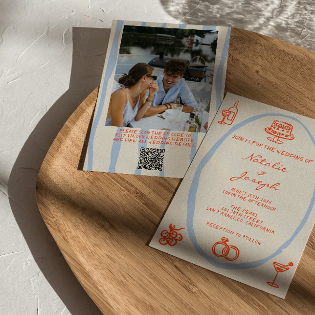 QR-kod Färgfylld handskrivet foto Roligt Bröllop Inbjudningar (Skapare uppladdad)