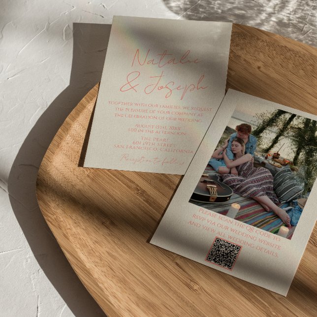 QR-kod Färgfylld pastellskriven Whimsical Bröllop Inbjudningar (Skapare uppladdad)