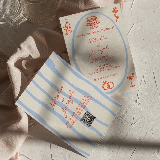 QR-kod Färghand Skrivna Whimsical Bröllop Inbjudningar (Skapare uppladdad)