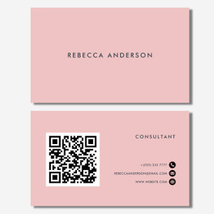 QR-kod Feminin Rosa & Grått-typografi Visitkort